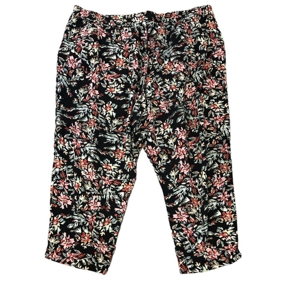 JESSICA SIMPSON Pants Women's Size XXL Black Pink Ankle Length Floral - Picture 1 of 13